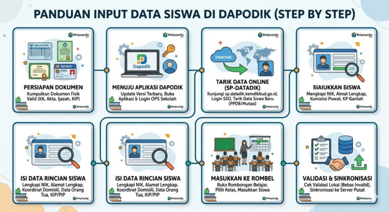 nfografis langkah-langkah input data siswa di Dapodik Kemdikbud untuk pemula