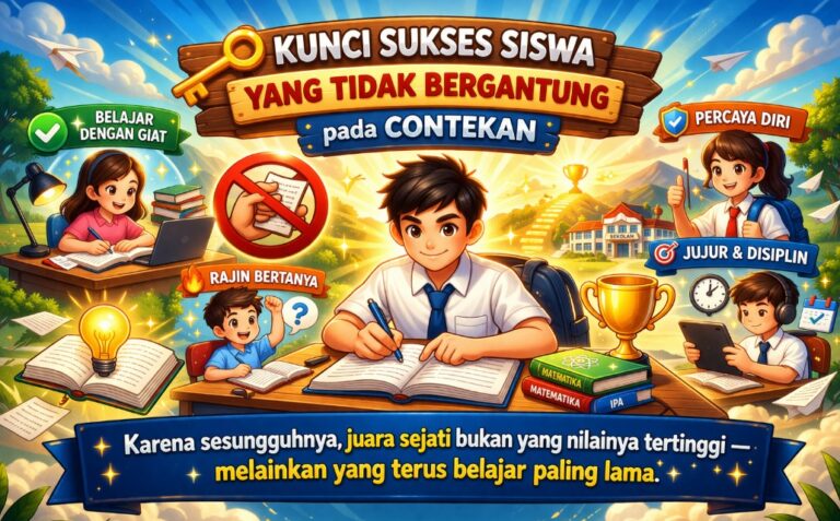 Ilustrasi siswa belajar mandiri tanpa contekan dengan pesan motivasi sukses belajar