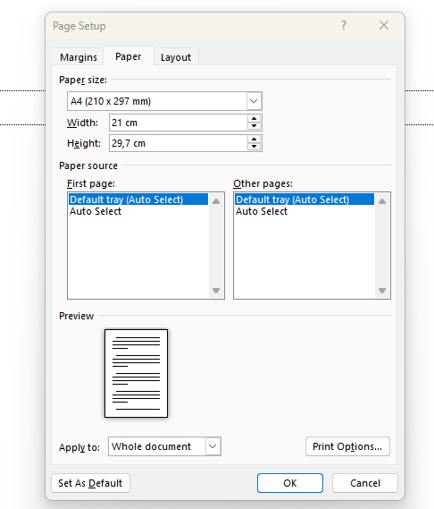 Cara memilih ukuran kertas A4 di Microsoft Word - Belajarpedia