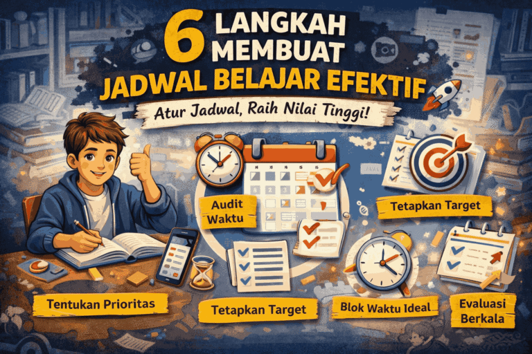 Ilustrasi 6 langkah membuat jadwal belajar efektif untuk siswa agar nilai meningkat dan belajar lebih teratur